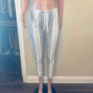 Casual Blue & White Striped Drawstring Joggers. Size S.
